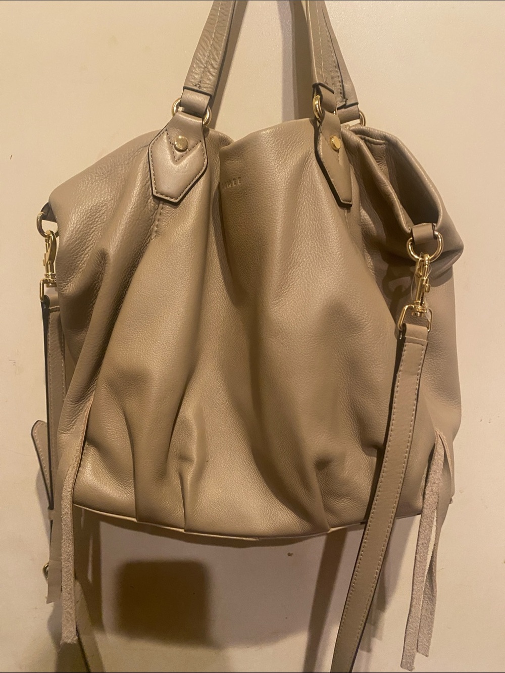 Stuart Weitzman Taupe Leather Shoulder Bag with Gold Hardware